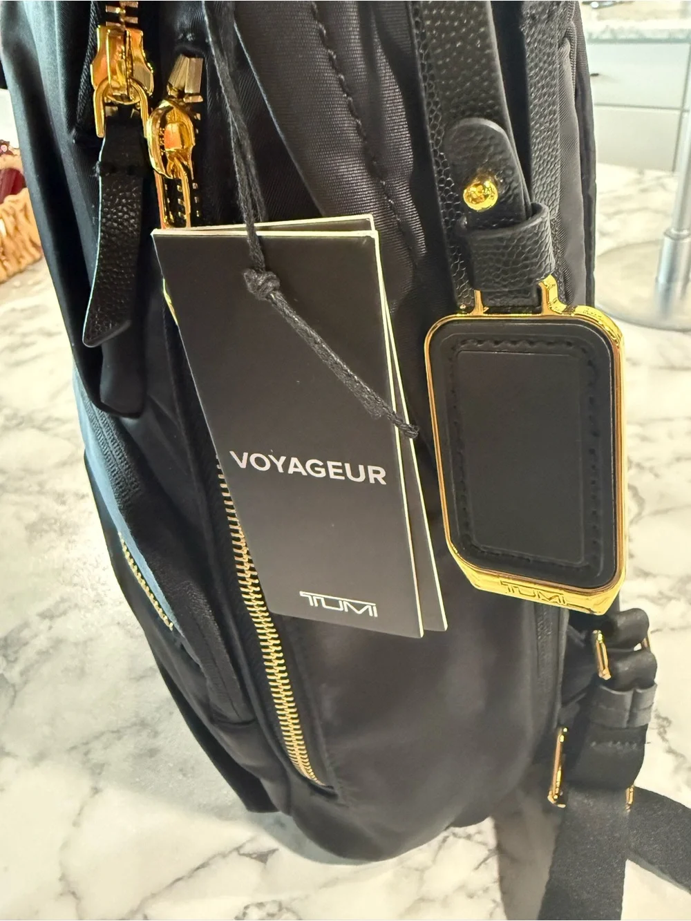 Tumi Voyageur Montana Backpack Black Nylon Backpack with Gold Accents